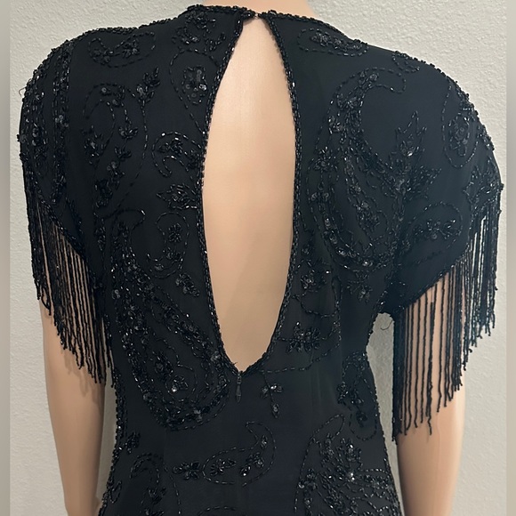 Vintage Lillie Rubin black beaded silk fringe dress. Size medium. - Picture 3 of 4